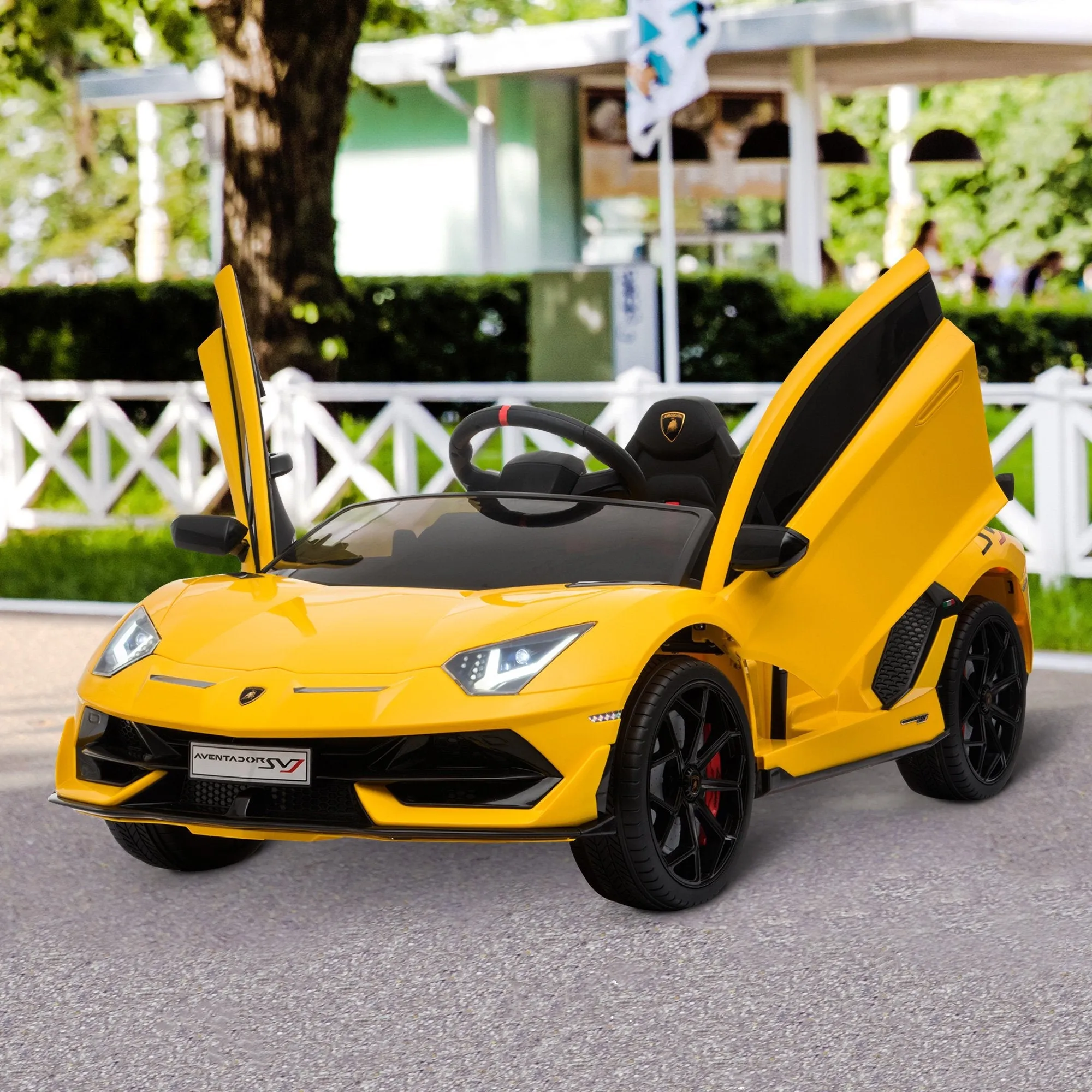 12V Battery-powered Kids Electric Ride On Car Lamborghini Aventador Sports Racing Car Toy with Parental Remote Control Lights Yellow