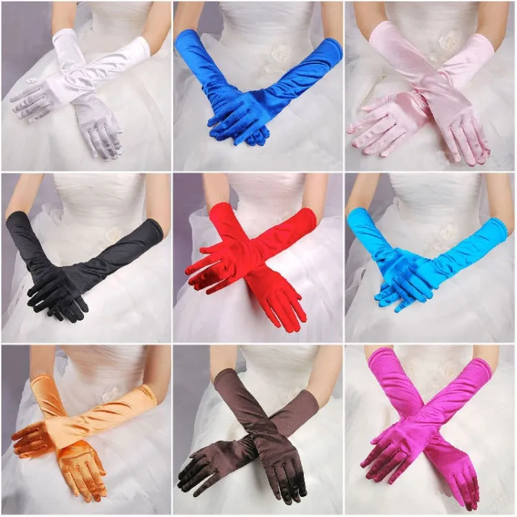 1pair Bride Gloves Satin Long Vintage Travel Sunscreen Dress Wedding Gloves(Gold)