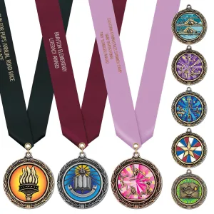 2-1/4" Custom LXC Color Fill Award Medal With Satin Neck Ribbon