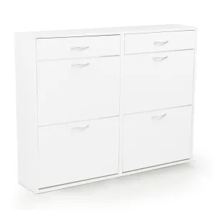 24-Pair Shoe Cabinet Storage with Drawers - White