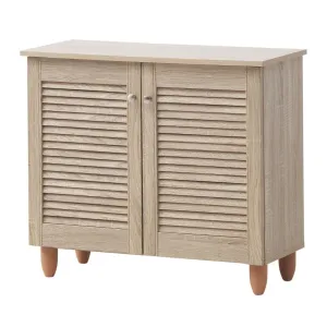 All Homely Basics Traditional 2 Door Shoe Cabinet in Dark Oak Finish with Metal Handles | Stores 8 Pairs of Shoes | H68cm W77cm D34cm