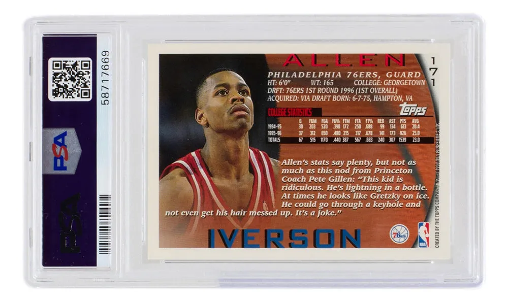 Allen Iverson 1996 Philadelphia 76ers Topps Card #171 PSA Mint 9