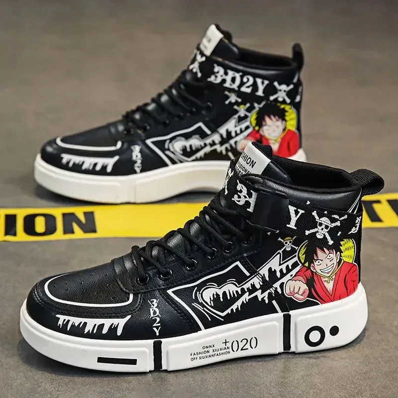 Animation Luffy One Piece High-Top Fashion Casual Board Shoes for Men and Children