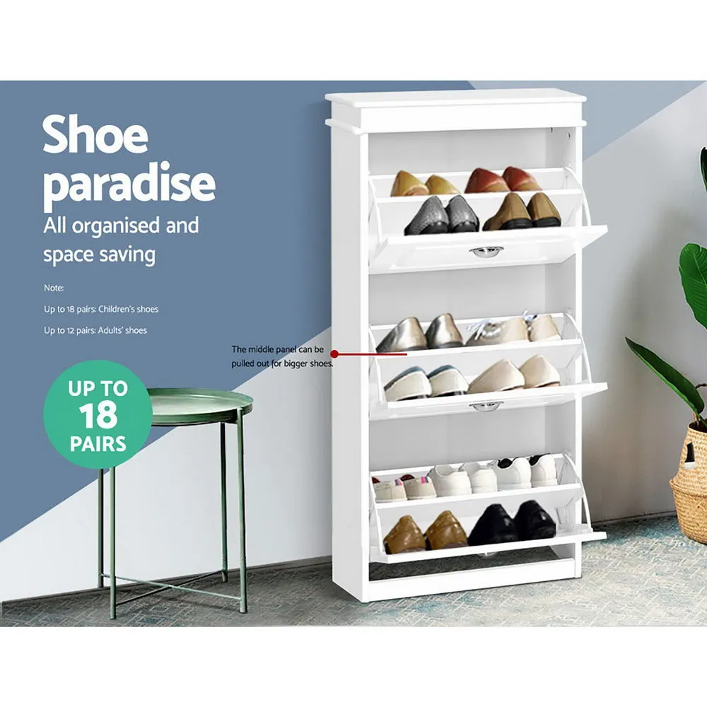 Artiss Shoe Cabinet 18 Pairs 3-tier White Sena