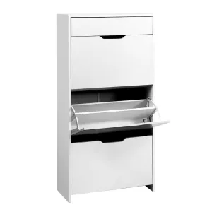 Artiss Shoe Cabinet 3 Tier Shoes Storage Drawer High Gloss White Rack Shelf