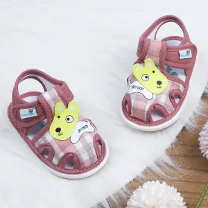 Baby Moo Cute Puppy Checked Chu-Chu Sound Breathable Anti-Skid Sandals - Pink