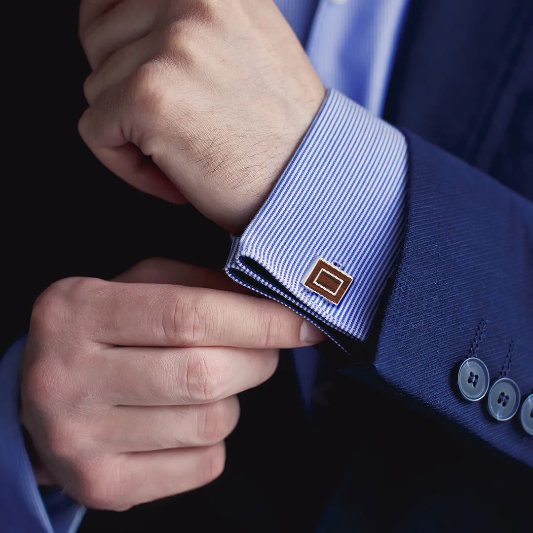 Backgammon Wood Inlay Sterling Cufflinks