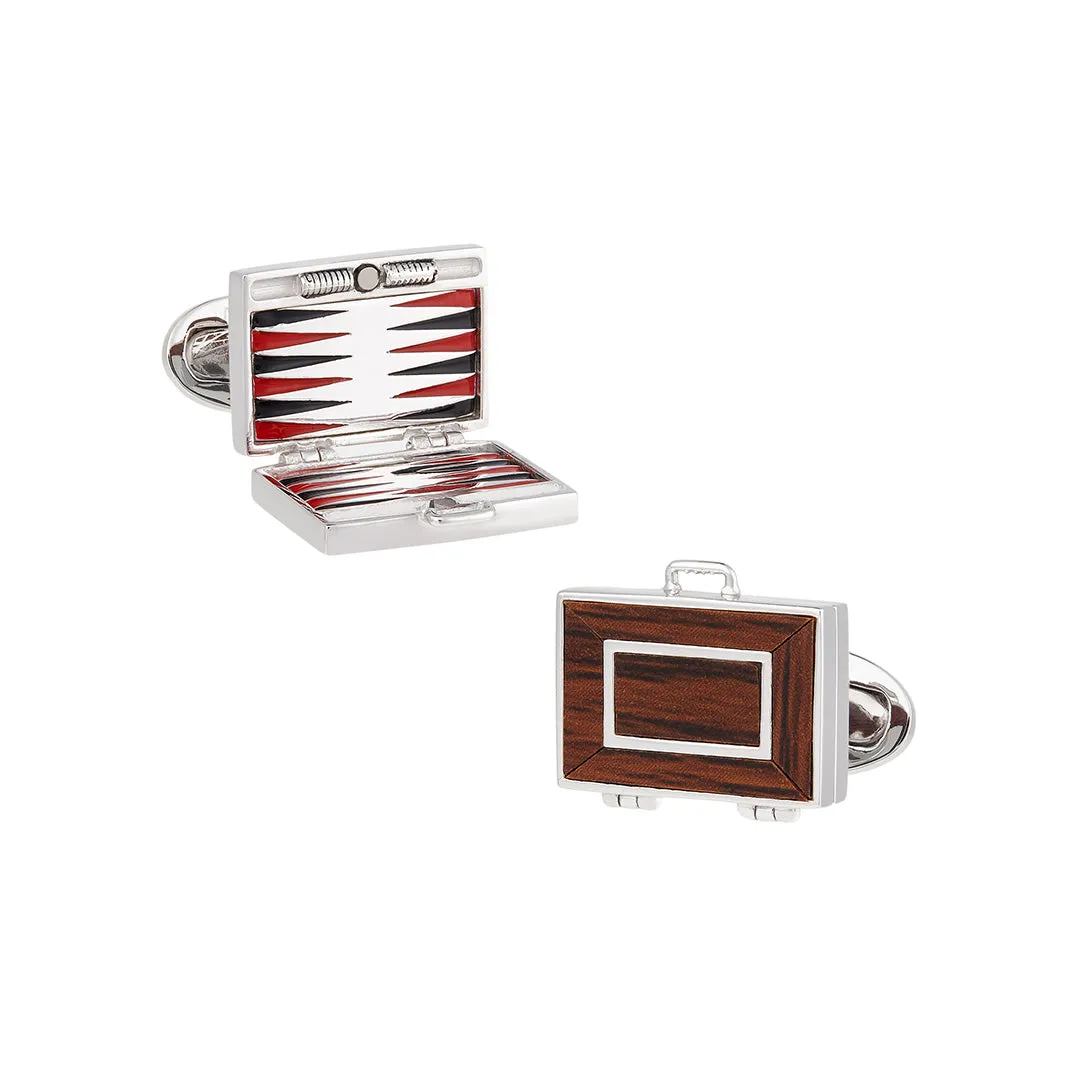 Backgammon Wood Inlay Sterling Cufflinks