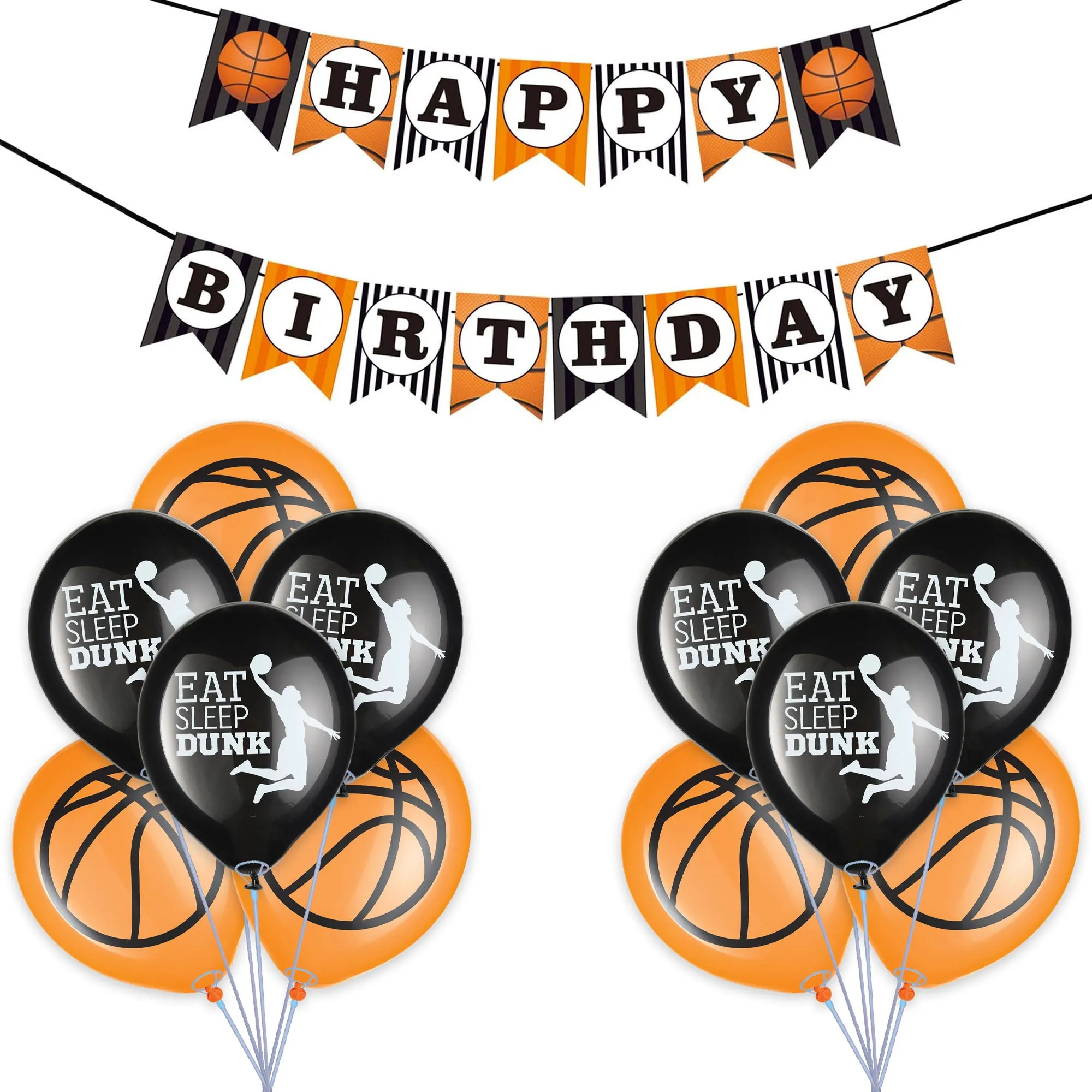 Basketball Party Supplies Nothin' But Net Black & Orange Latex Balloons, 12 Inch, 12 Count