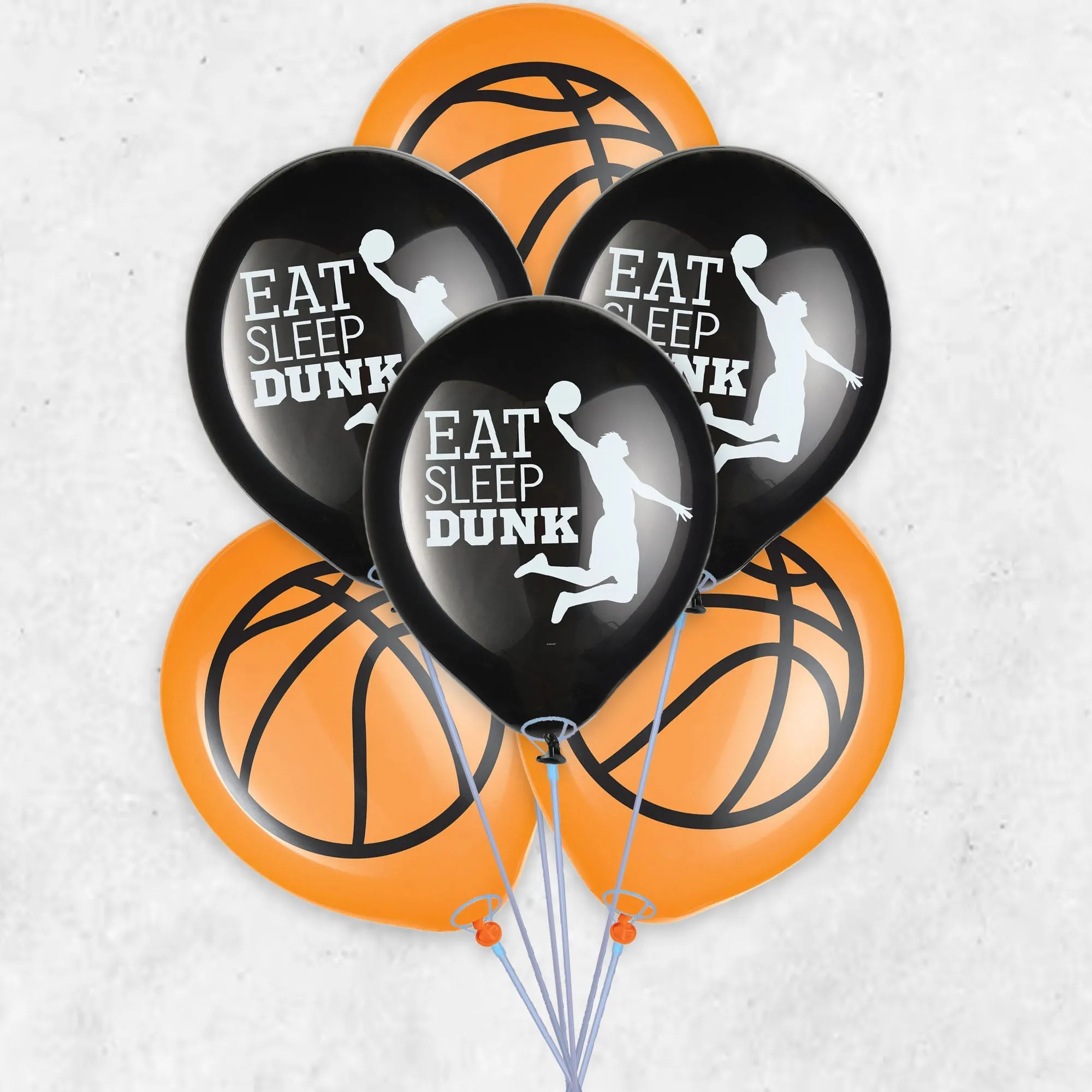 Basketball Party Supplies Nothin' But Net Black & Orange Latex Balloons, 12 Inch, 12 Count