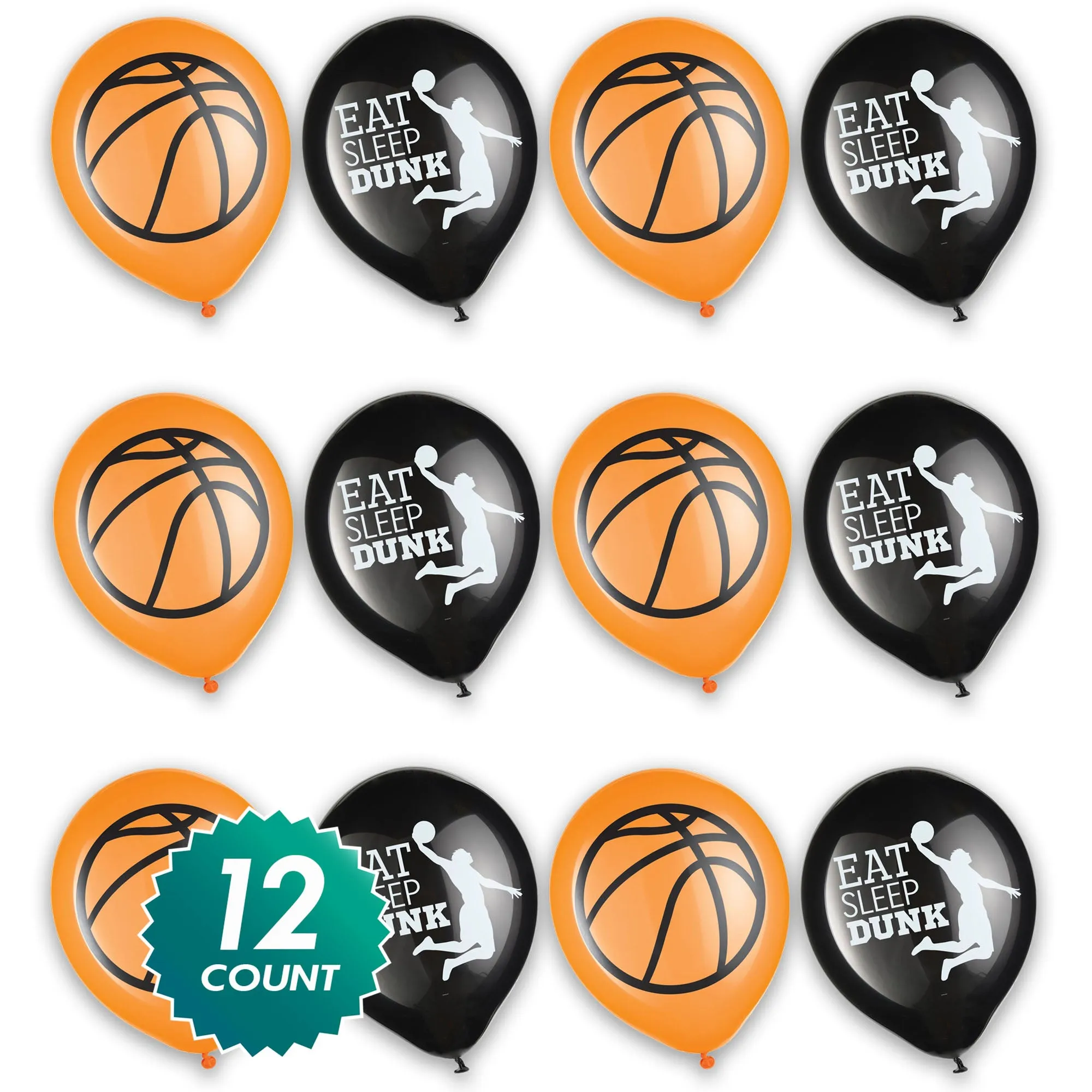 Basketball Party Supplies Nothin' But Net Black & Orange Latex Balloons, 12 Inch, 12 Count