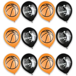 Basketball Party Supplies Nothin' But Net Black & Orange Latex Balloons, 12 Inch, 12 Count