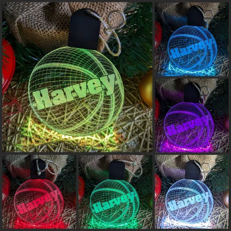 Basketball Personalised Christmas Tree Bauble 3D LED Light Up Hanging Decoration