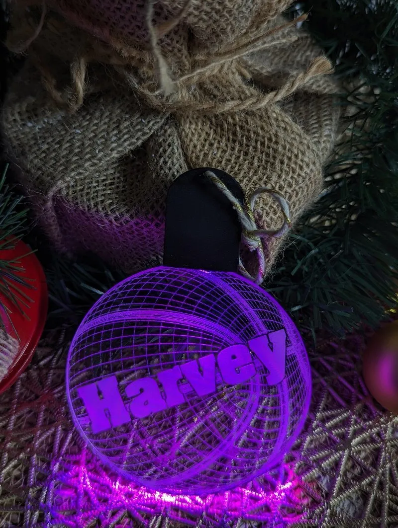 Basketball Personalised Christmas Tree Bauble 3D LED Light Up Hanging Decoration