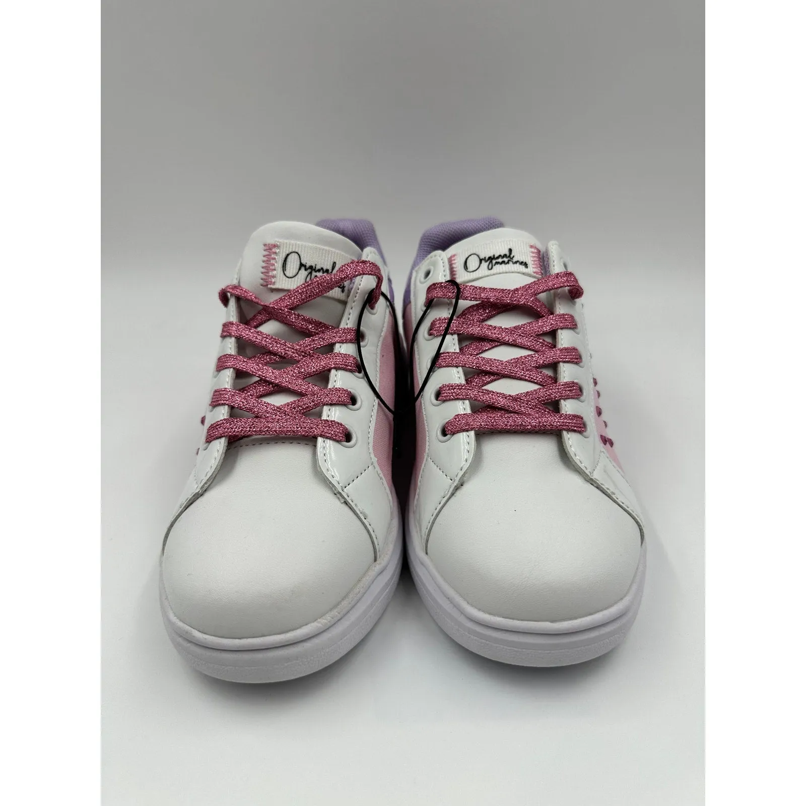 Big Kid Size 4, White, Pink & Purple Fashion Sneakers with Sparkle Laces & Gems