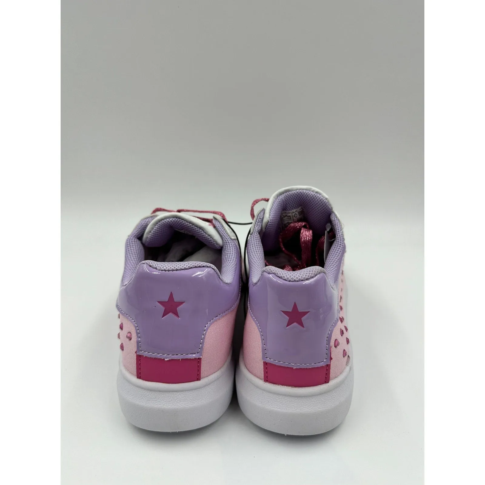 Big Kid Size 4, White, Pink & Purple Fashion Sneakers with Sparkle Laces & Gems