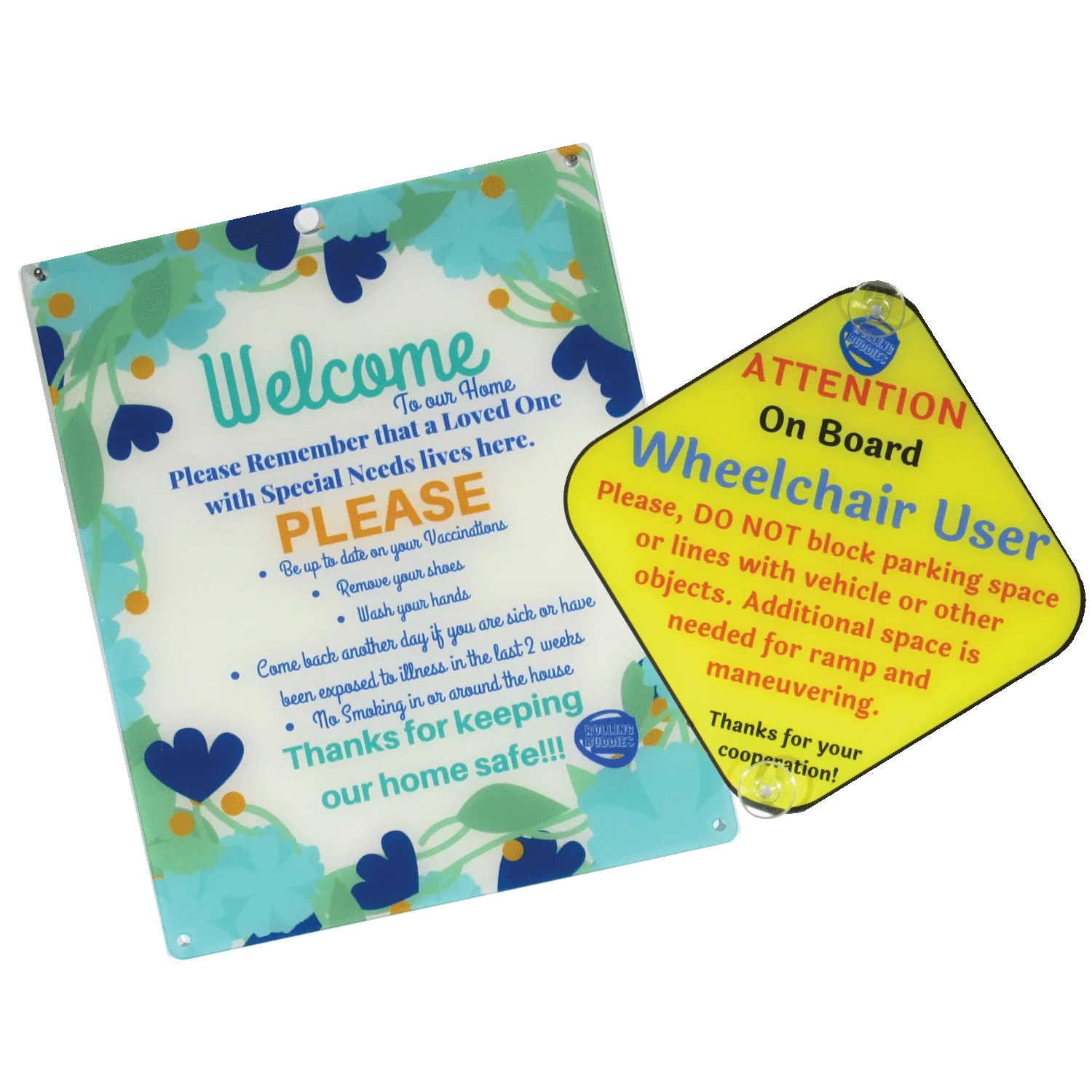 Bundle Special Needs Flower Design Plastic Door and Wheelchair User On Board Plastic Sign