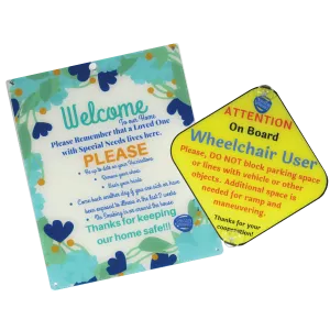 Bundle Special Needs Flower Design Plastic Door and Wheelchair User On Board Plastic Sign