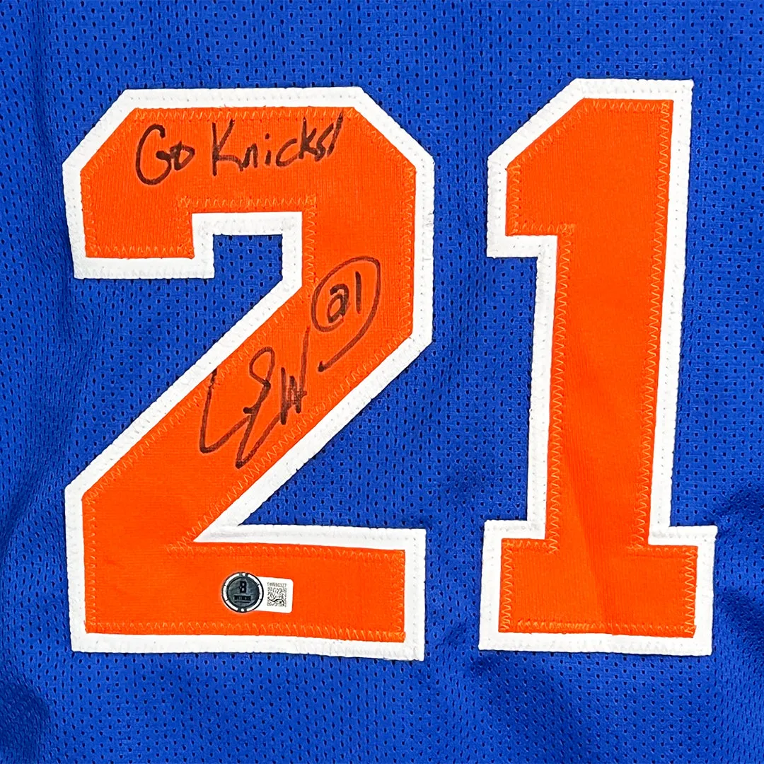 Charlie Ward Signed Go Knicks Inscription New York Blue Basketball Jersey (Beckett)