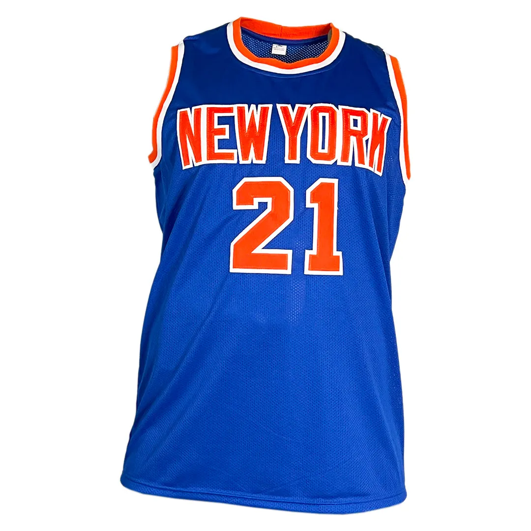 Charlie Ward Signed Go Knicks Inscription New York Blue Basketball Jersey (Beckett)