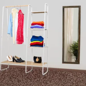 Closet Storage Rack Clothes Hanger Shelf Garment Rail Stand Wardrobe Organiser White