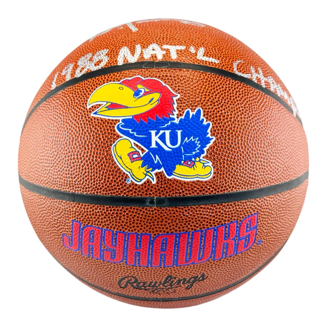 Danny Manning Signed 1988 NAT'L CHAMPS Inscription Kansas Jayhawks Rawlings Basketball (JSA)