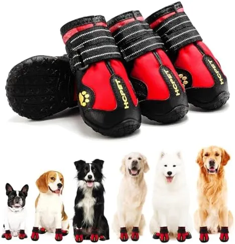 Dog Snow Boots - 4pcs/set Waterproof Anti-slip Dog Shoes for Snow, Ice & Rain