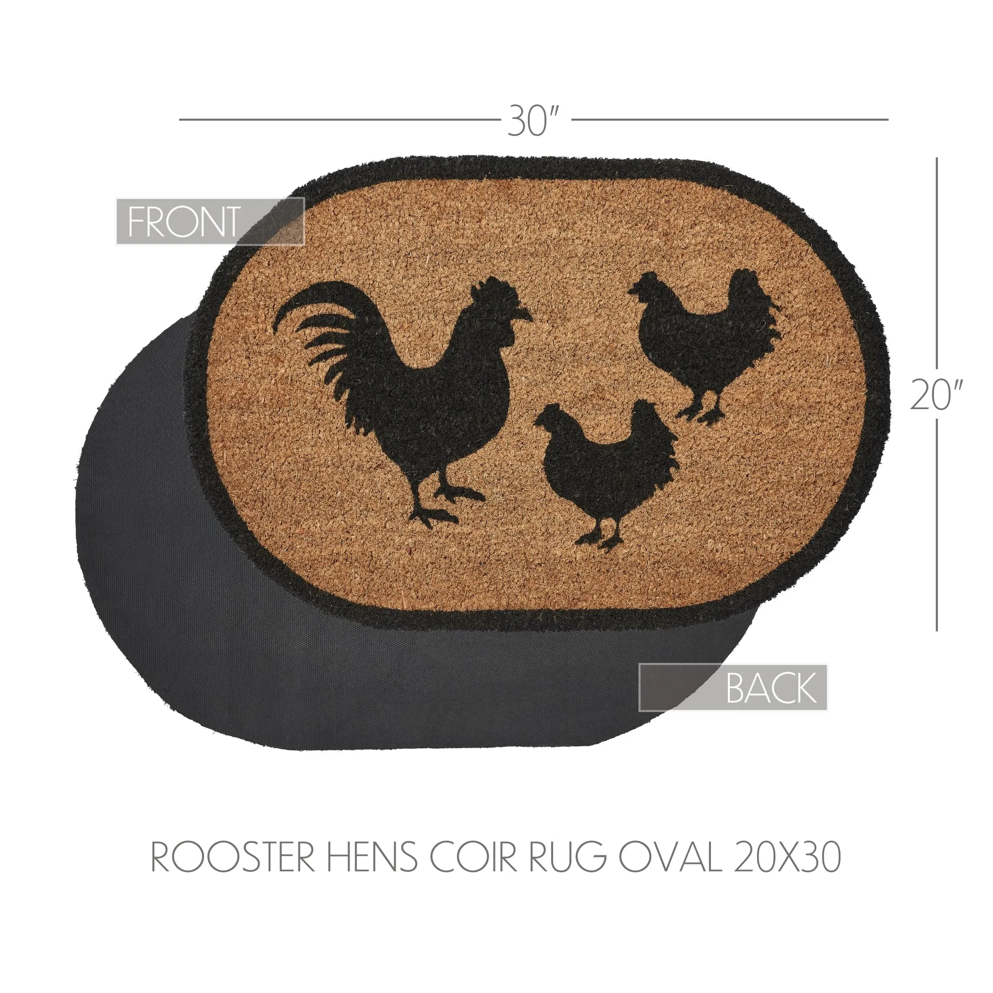 Down Home Rooster & Hens Coir Rug Oval 20x30