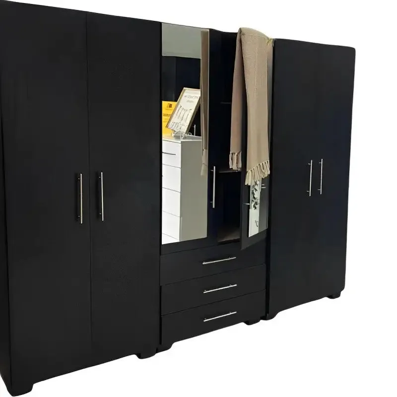 Freestanding 6 Door Wardrobe With Mirror and Drawers