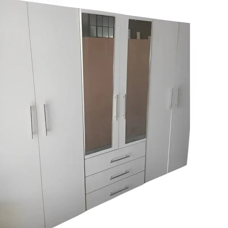 Freestanding 6 Door Wardrobe With Mirror and Drawers