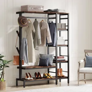 Freestanding Closet Organizer, Garment Rack with 4-Tier Shelves