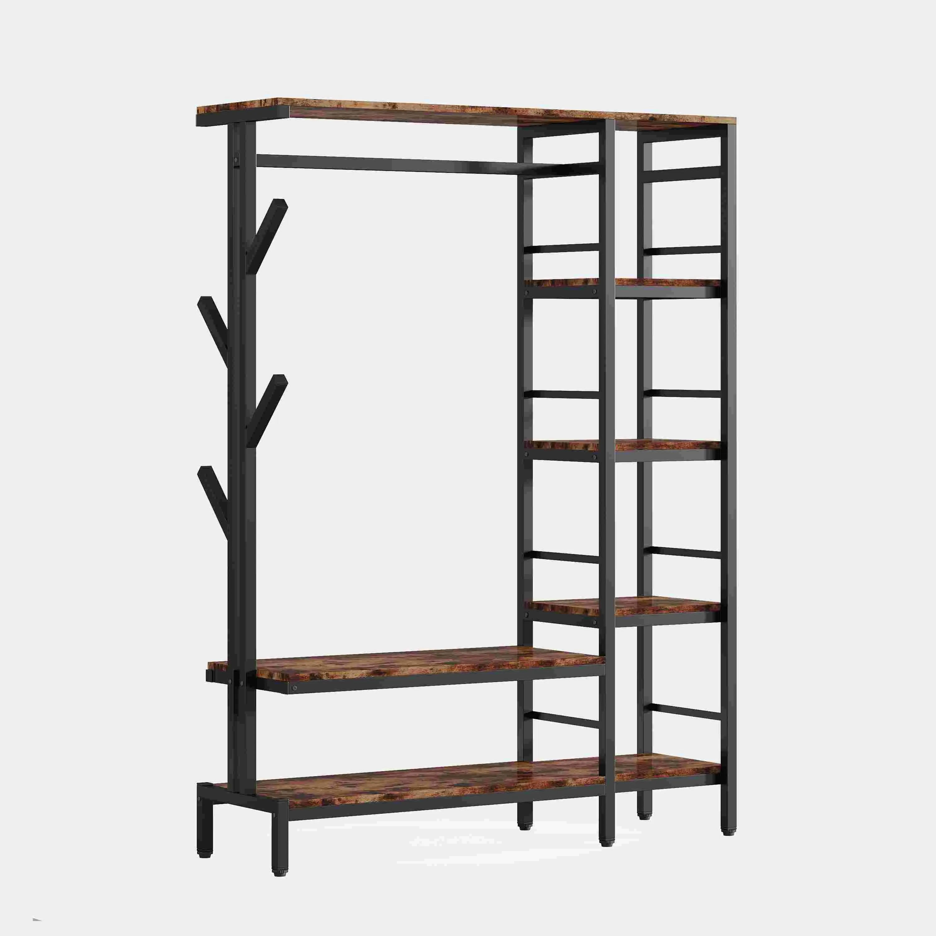 Freestanding Closet Organizer, Garment Rack with 4-Tier Shelves