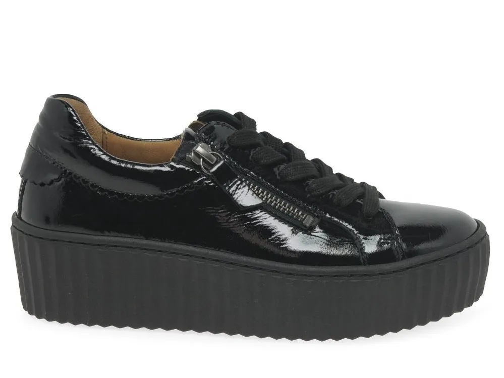 Gabor Dolly 23.200 Ladies Platform Trainers Black Patent