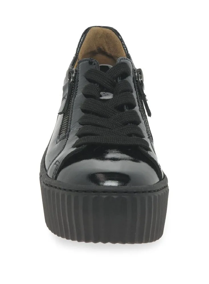 Gabor Dolly 23.200 Ladies Platform Trainers Black Patent