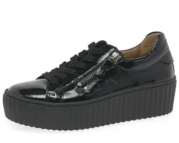 Gabor Dolly 23.200 Ladies Platform Trainers Black Patent