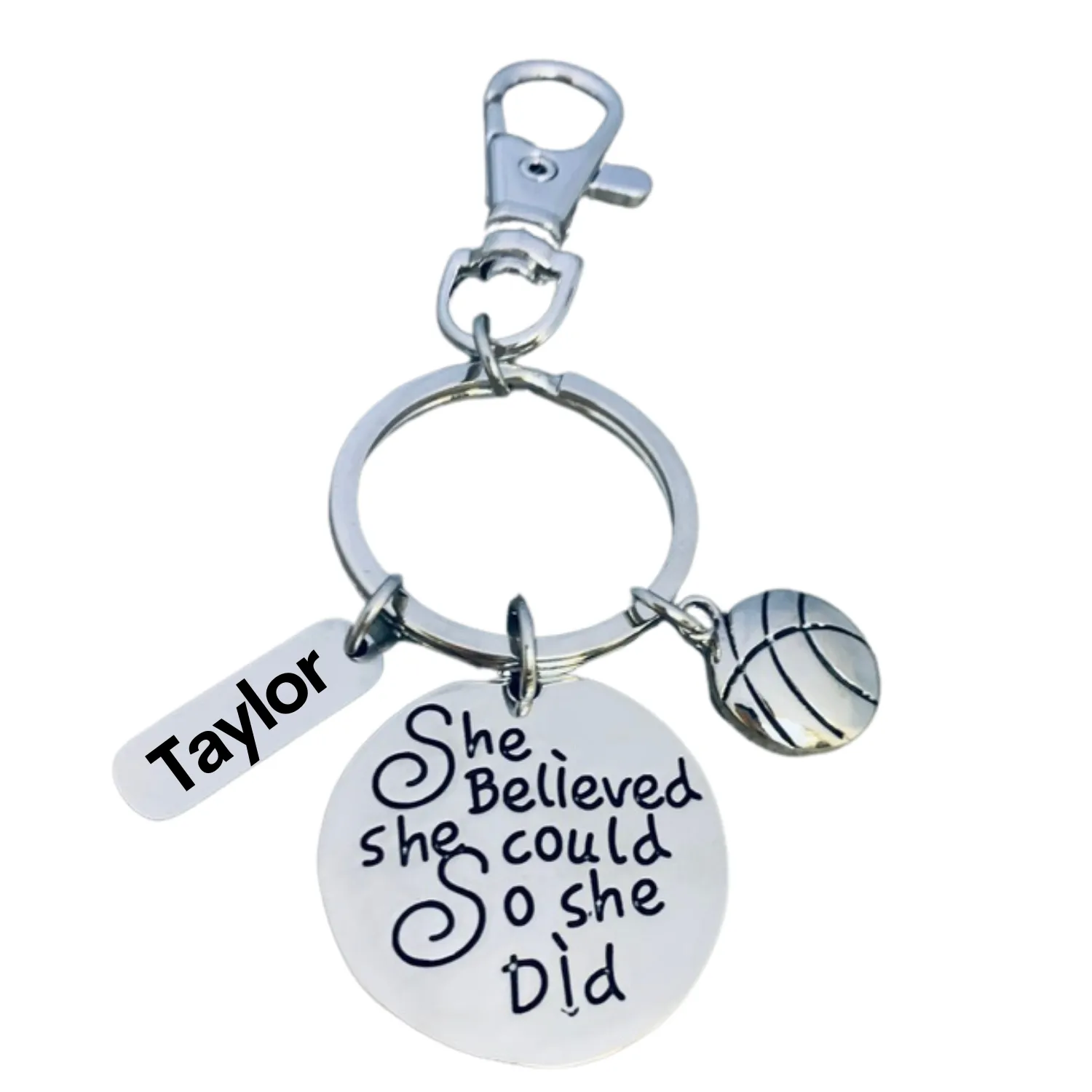 Girls Basketball Keychain with Number Engraved Charm for Players