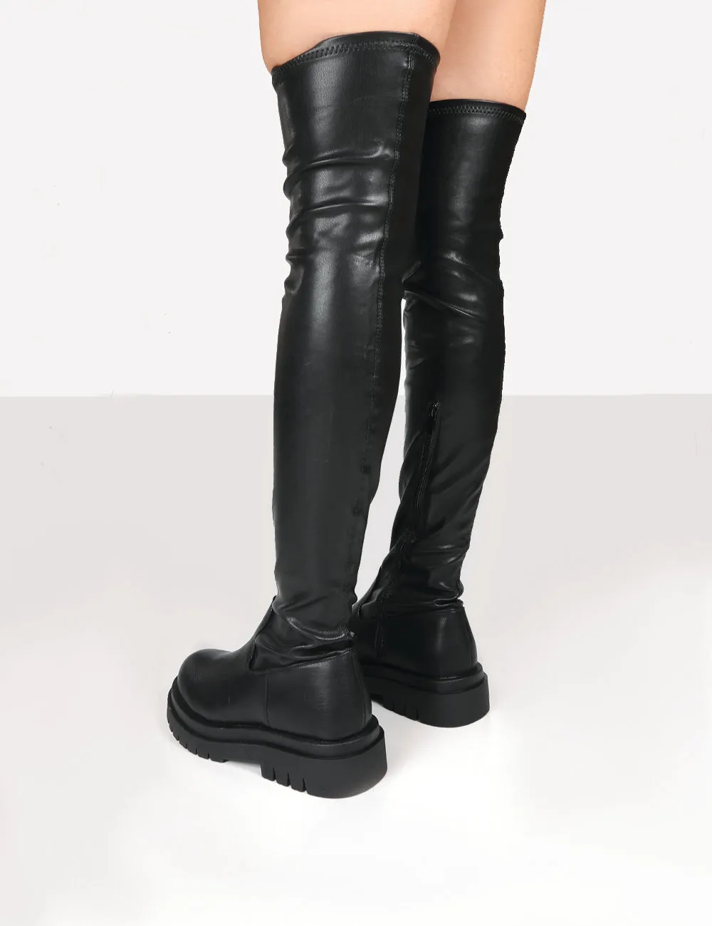 Hayla Black PU Over The Knee Chunky Sole Boots