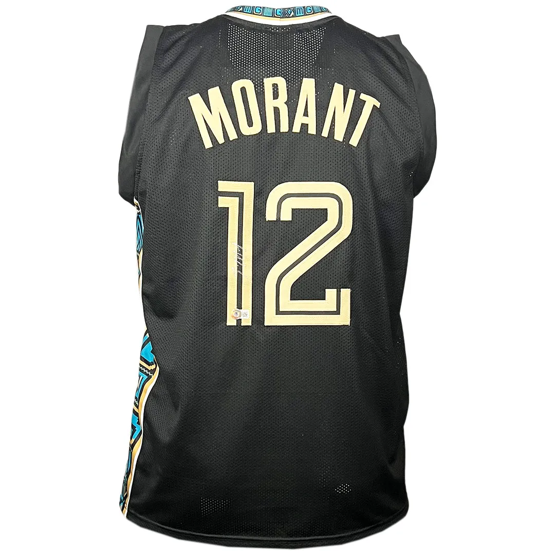 Ja Morant Signed Memphis Black Basketball Jersey light Sig (Beckett)