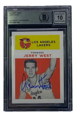 Jerry West Signed LA Lakers Reprint 1961 Fleer Rookie Card #43 BAS Grade 10