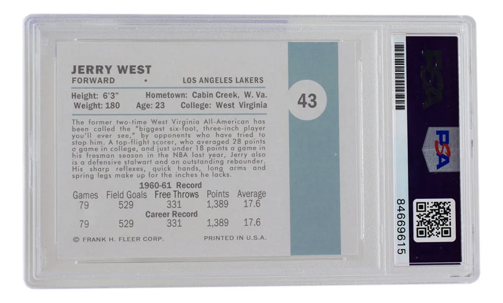 Jerry West Signed Los Angeles Lakers Reprint 1961 Fleer Rookie Card #43 PSA/DNA