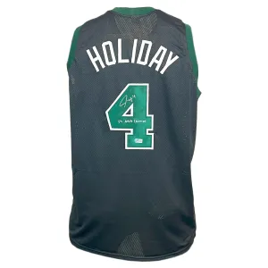 Jrue Holiday Signed 24 NBA Champs Inscription Boston Black Basketball Jersey (Beckett)