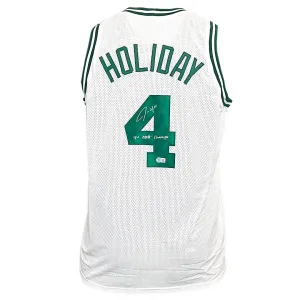 Jrue Holiday Signed 24 NBA Champs Inscription Boston White Basketball Jersey (Beckett)