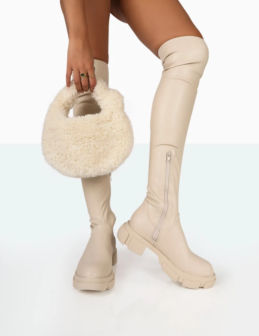 Junya Bone Pu Over The Knee Chunky Sole Boots