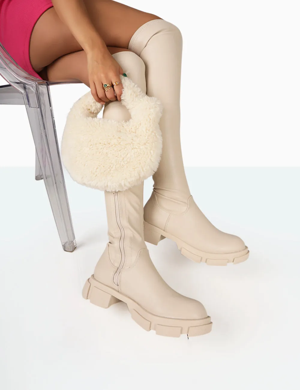 Junya Bone Pu Over The Knee Chunky Sole Boots