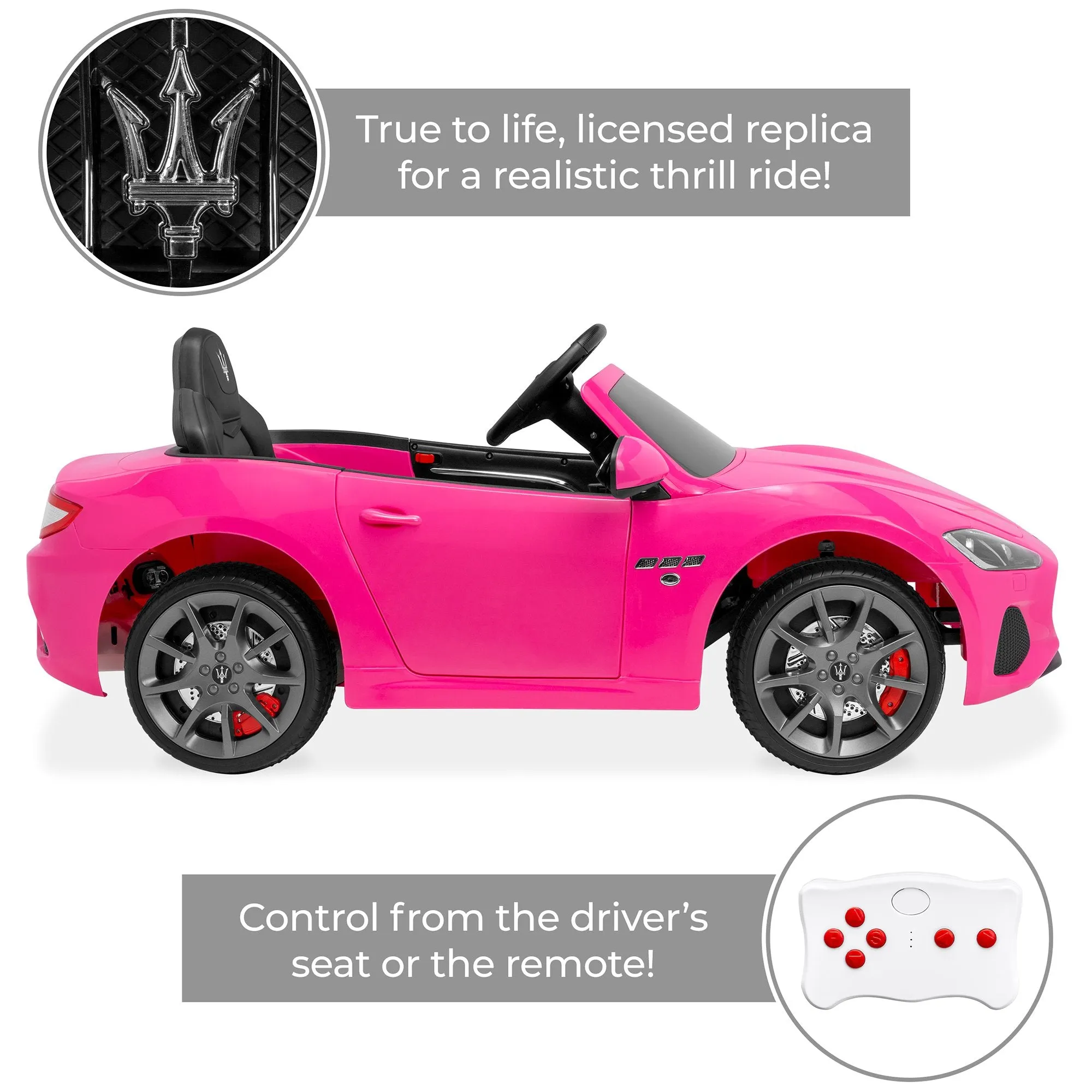 Kids 12V Licensed Maserati GranCabrio Ride On Car w/ Remote Control, AUX