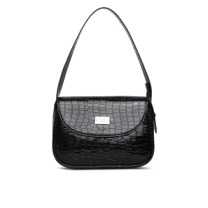 KLEIO Croco Textured Vegan Leather Shoulder Side Sling Saddle Bag for Women/Ladies (HO8076KL-BL) (Black)