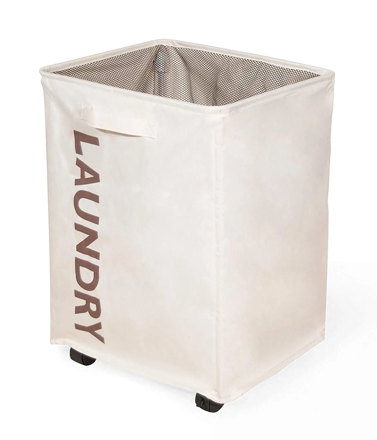 Laundry Hamper with Lockable Wheels, and Mesh Drawstring Closure