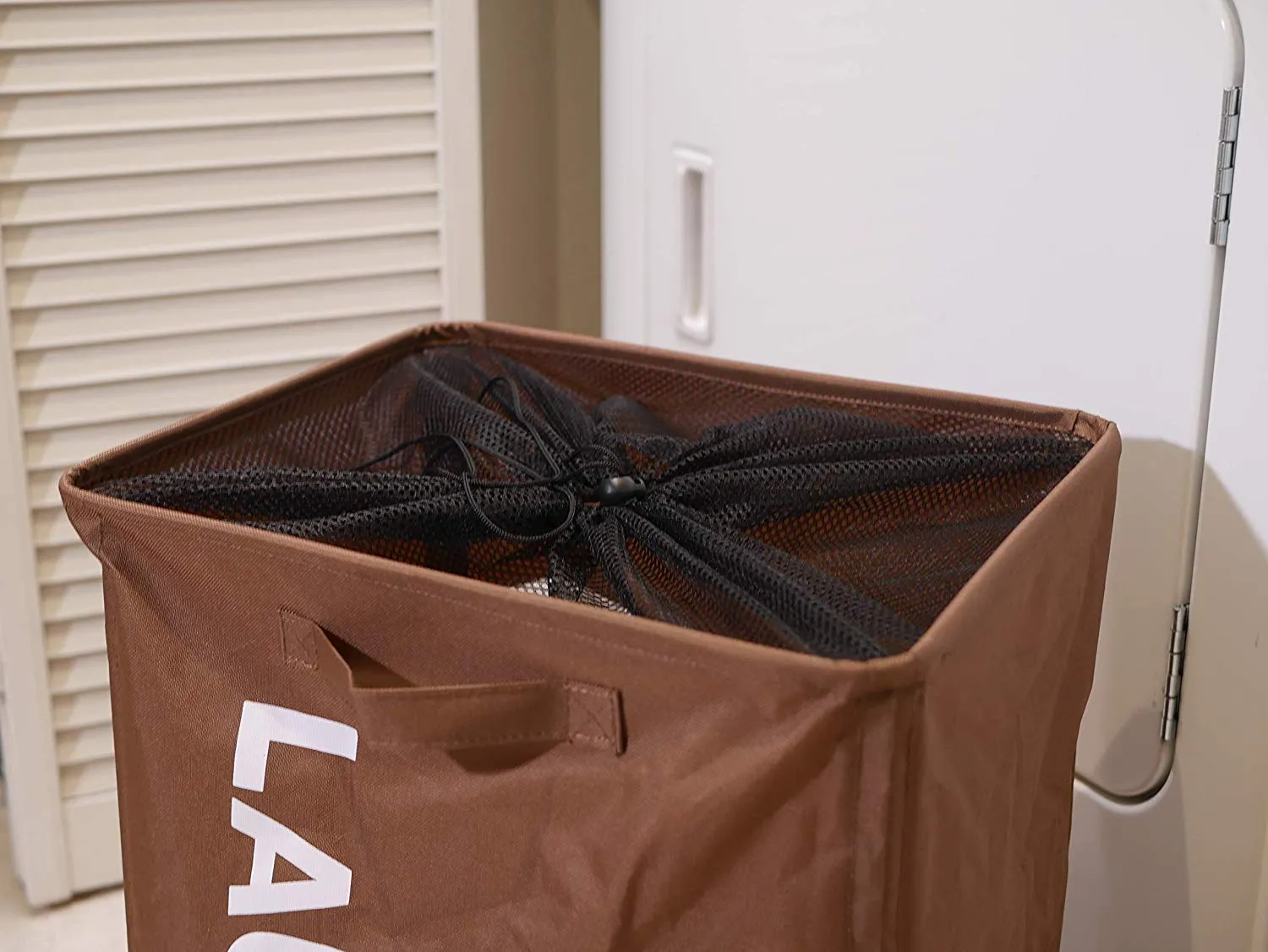 Laundry Hamper with Lockable Wheels, and Mesh Drawstring Closure