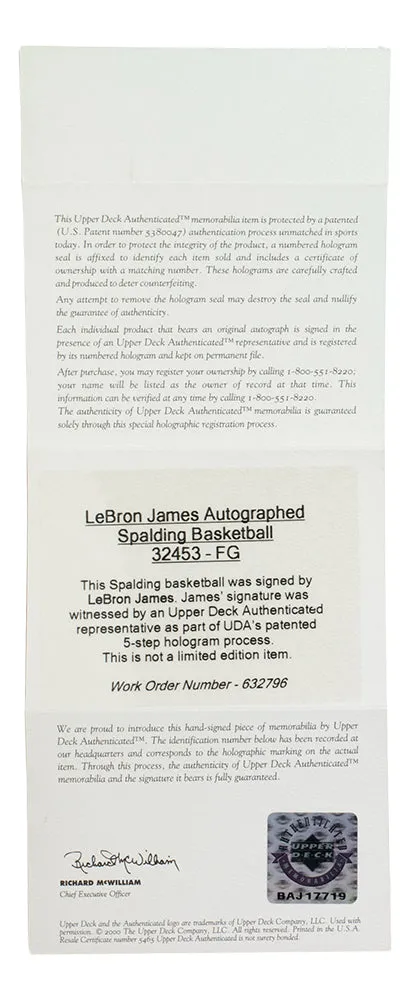 LeBron James Cleveland Cavaliers Rookie Signed Spalding Basketball UDA