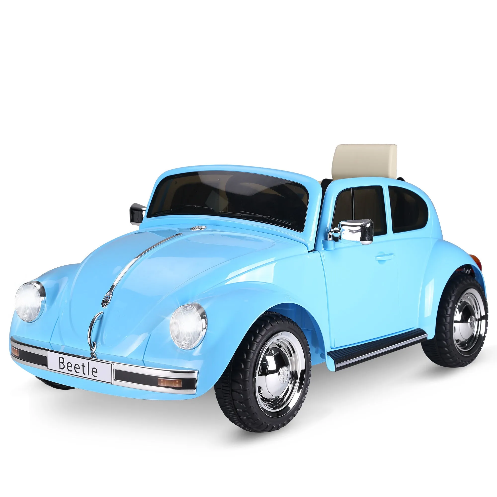 Licensed Volkswagen Beetle Electric Kids Ride-On Car 6V Battery Powered Toy with Remote Control Music Horn Lights MP3 for 3-6 Years Old Blue